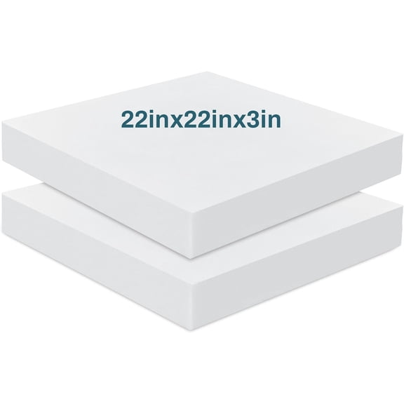 2 Pack 3" x 22" x 22" Upholstery High Density Foam Cushion Replacement Square Cut to Size Foam Couch for Chair Couches Padding Shipping Packing DIY Cosplay Projects(White)