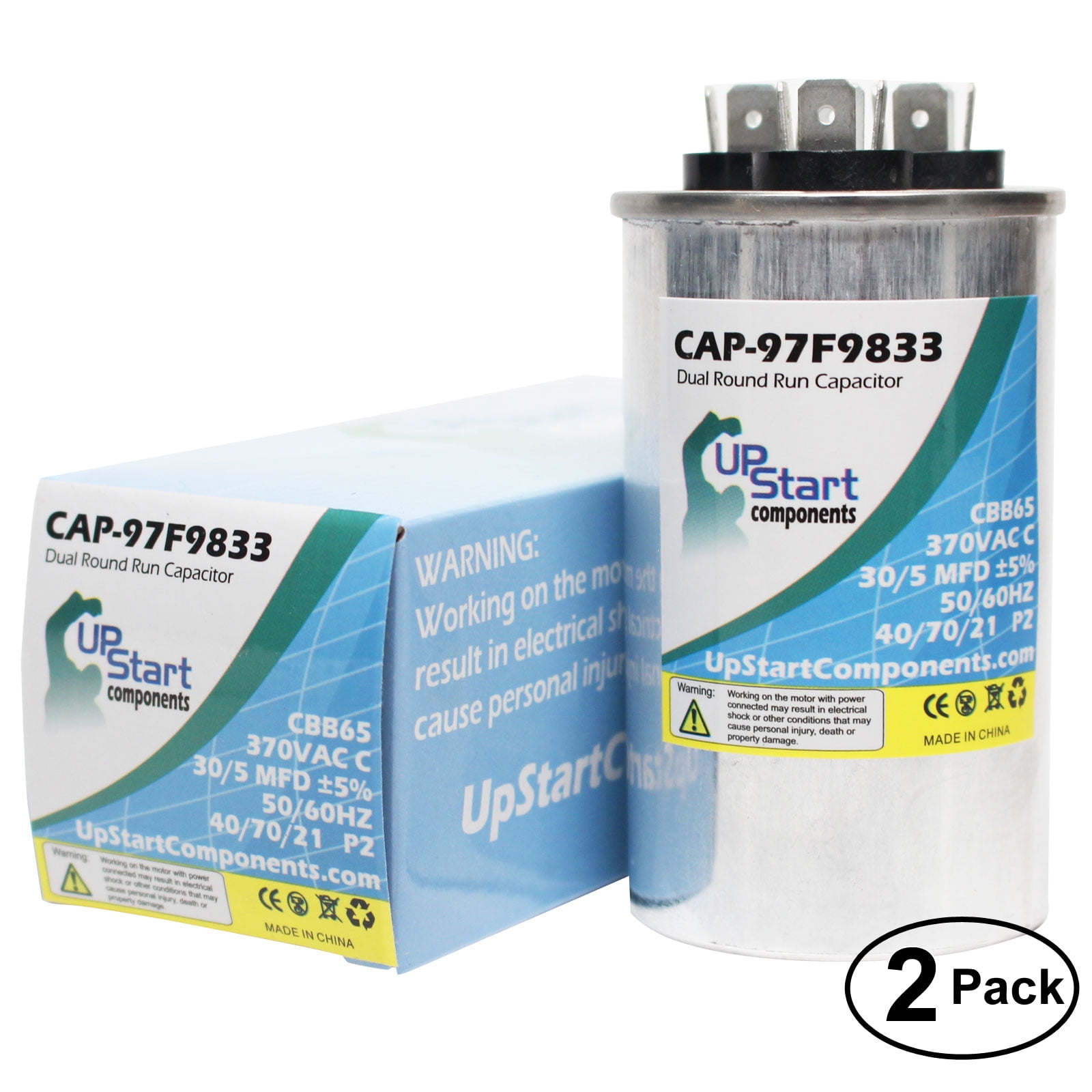 2-Pack 30/5 MFD 370 Volt Dual Round Run Capacitor