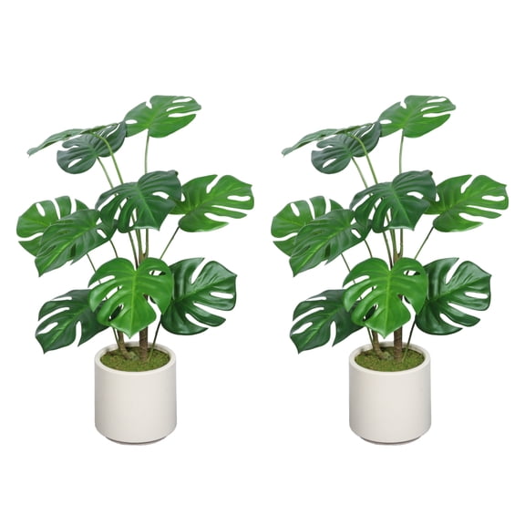 2-Pack 30" Artificial Monstera Deliciosa Plant, Faux Green Plant with White Pot for Indoor Decor