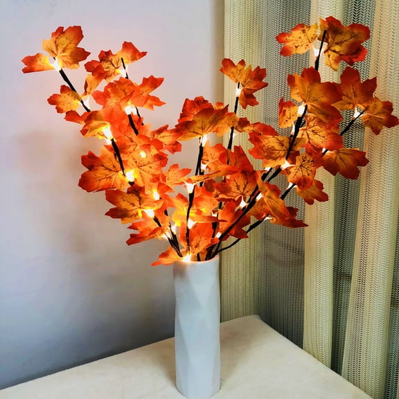 2 Pack 30" Brown Lighted Maple Leaves Twig Branches Battery Powered Supply for Holiday Home Vase Thanksgiving Day Decoration
