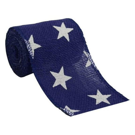 2 Pack- 30 Ft in Total, 2 Inches Star Printed Blue Burlap Ribbon | Rustic Nautical Decor | Natural Biodegradable | Great for Wreath Embellishments and Other Decorations (Blue, 2 Inch) Star On blue