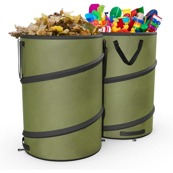 2-Pack 30 Gallon Collapsible Pop-Up Trash Can for Camping, RV - Waste Yard Bag for Gardening Lawn/Leaf - 30 Gallon Each Bag, Green$$Garden & Patio