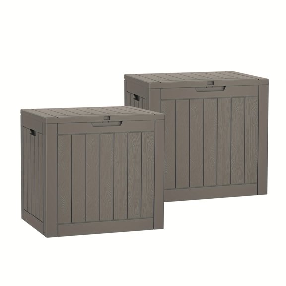 2-Pack 30 Gallon Resin Outdoor Deck Box, Waterproof Lockable Storage Container for Patio Cushions, Pool Toys, Garden Tools, Outdoor Storage Cabinet & Rack