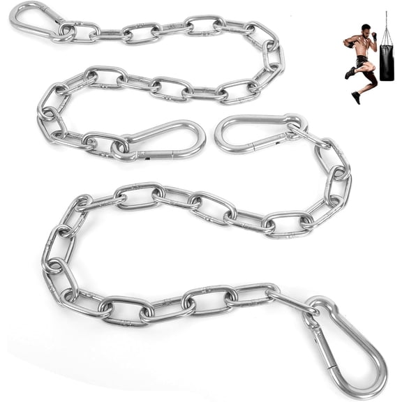 2 Pack 30 Inch Heavy Duty Steel Hanging Chain with Spring Snap, 440LB Capacity Chain Extender for Punching Bag, Hammock, Porch Swing, Silver
