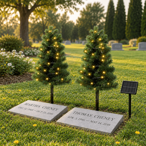 2-Pack 30 Inch Solar Artificial Christmas Trees for Cemetery Grave with Stake and Lights, Waterproof Outdoor Decor
