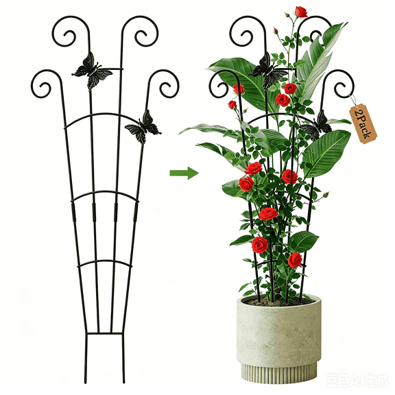 2 Pack 30 Inch Taller Plant Trellis for Potted Climbing Plants Indoor,Expandable Metal Garden Trellis for Climbing Plants,Flowers Vine Ivy, Sturdy Houseplant Support for Potted Plants with Ties