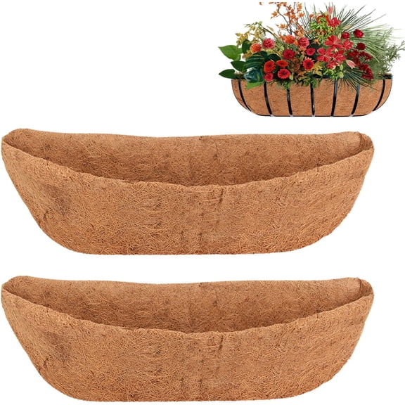 2 Pack 30 Inch Trough Coco Liner for Planters, Pre-Formed Coconut Coir Replacement Liner, Natural Coconut Fiber for Window Flower Box, Fence Flower Baskets, Garden Flower Pot