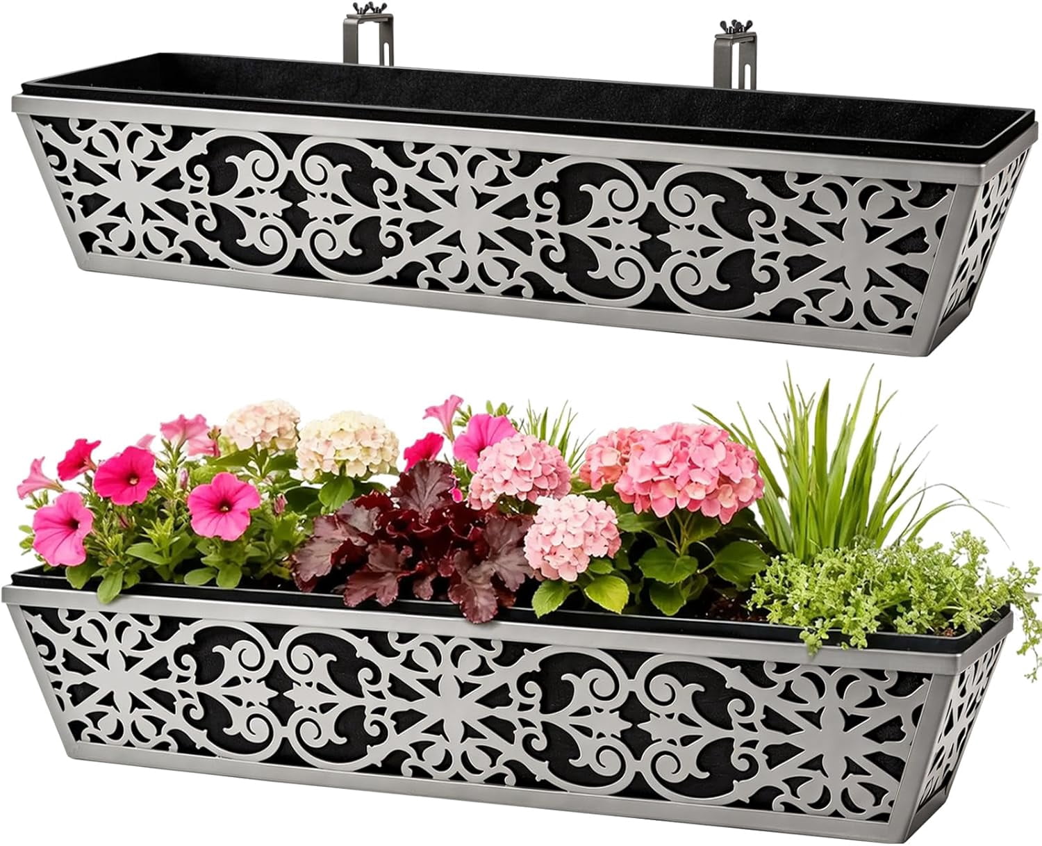 Rugg 30 Inch Window Box 2 Pack 30 Inch Window Boxes Planter for Outdoor Plants Deck Railing ...