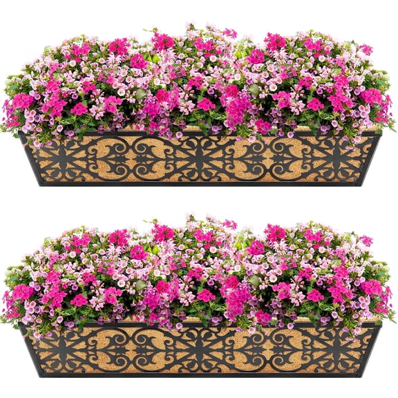 2 Pack 30 Inch Window Boxes Planters Railing Planter Box with Adjustable Brackets & Coco Liners Fabric Plant Grow Bags Deck Railing Planter Boxes Balcony Hanging Flower Box for Outdoor Plants