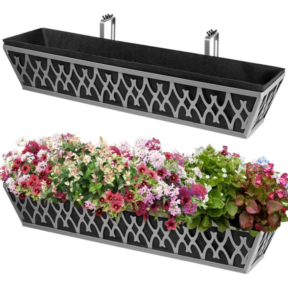 2 Pack 30 Inch Window Boxes Planters Railing Planter Box with Adjustable Bracket