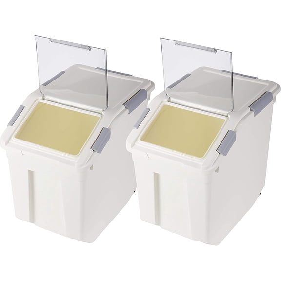 2-Pack 30 lbs Airtight Rice Storage Container with Wheels, 15L Food Bin for Flour and Pet Food