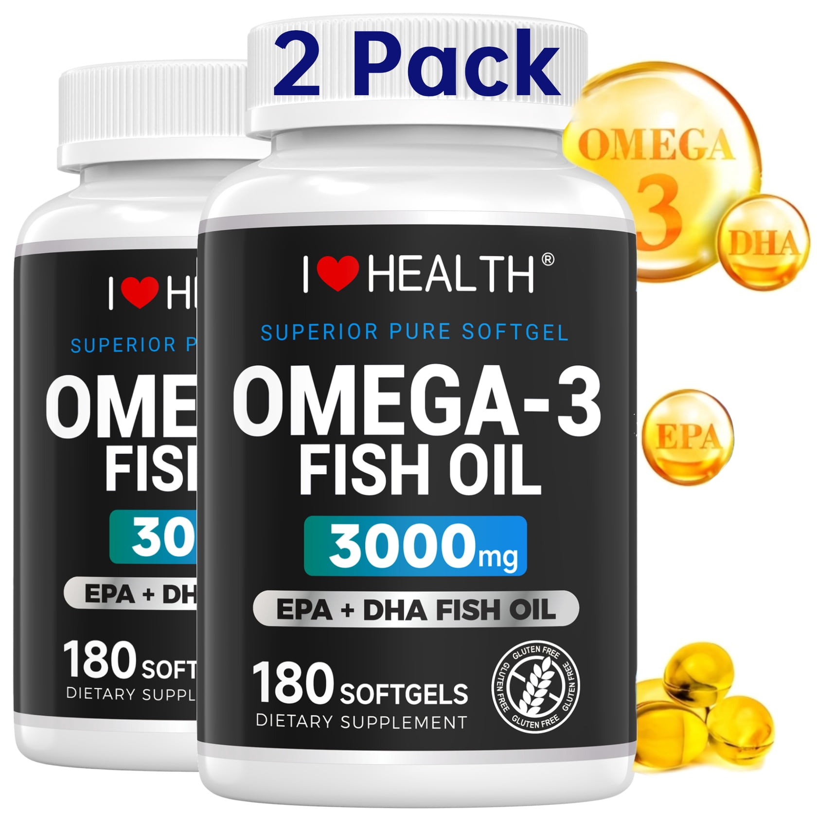 2 Pack Omega-3 Fish Oil Dietary Supplement, 3000mg,360 Softgels
