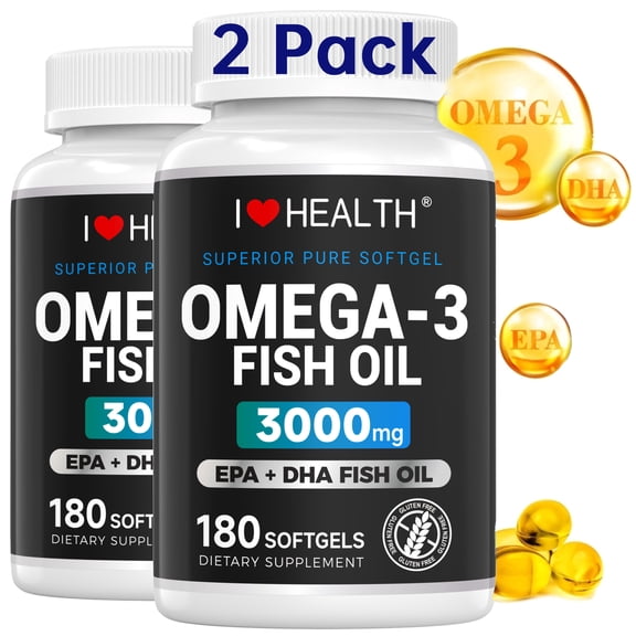 2 Pack Omega-3 Fish Oil Dietary Supplement, 3000mg,360 Softgels