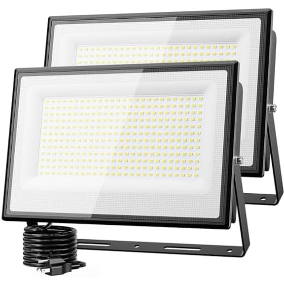 2 Pack 300W LED Flood Light Outdoor, Super Bright Outside Floodlights with Plug, IP66 Waterproof 6500K Daylight White Exterior Security Light for Yard Stadium Lawn Barn