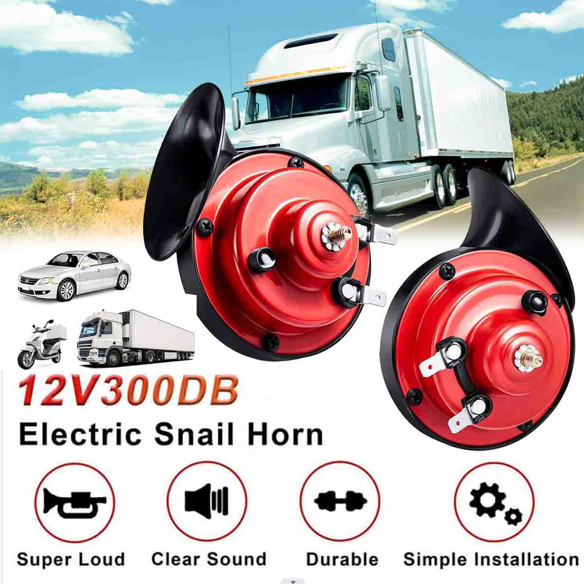 2 Pack 300db Train Horn for Trucks,Loud Air Electric Snail Single Horn,Waterproof Motorcycle