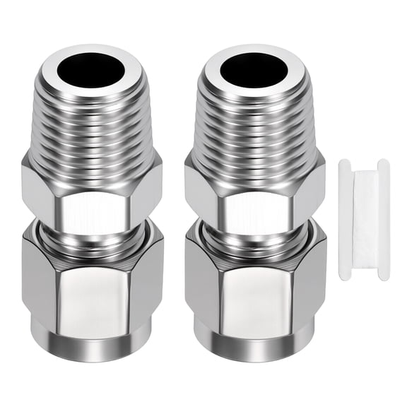 2 Pack 304 Stainless Steel Compression Tube Pipe Fitting, 5/16" OD Compression x 1/4" NPT Male Union Connector, Straight Coupling Adapter Pipe Fitting for Air, Water, Oil
