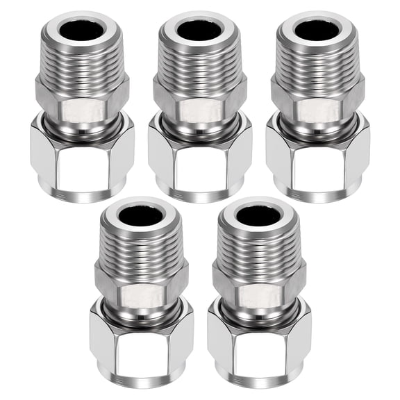 2 Pack 304 Stainless Steel Compression Tube Pipe Fitting, 5/16" OD Compression x 1/4" NPT Male Union Connector, Straight Coupling Adapter Pipe Fitting for Air, Water, Oil
