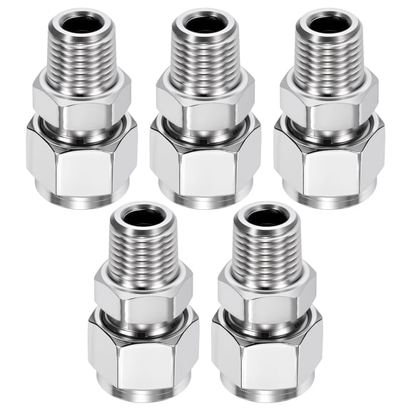 2 Pack 304 Stainless Steel Compression Tube Pipe Fitting, 5/16" OD Compression x 1/4" NPT Male Union Connector, Straight Coupling Adapter Pipe Fitting for Air, Water, Oil