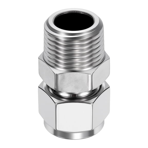 2 Pack 304 Stainless Steel Compression Tube Pipe Fitting, 5/16" OD Compression x 1/4" NPT Male Union Connector, Straight Coupling Adapter Pipe Fitting for Air, Water, Oil