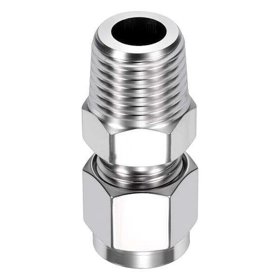 2 Pack 304 Stainless Steel Compression Tube Pipe Fitting, 5/16" OD Compression x 1/4" NPT Male Union Connector, Straight Coupling Adapter Pipe Fitting for Air, Water, Oil