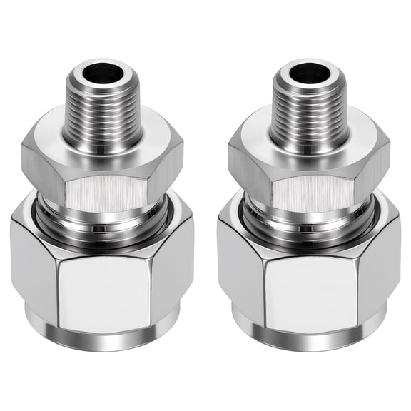 2 Pack 304 Stainless Steel Compression Tube Pipe Fitting, 5/16" OD Compression x 1/4" NPT Male Union Connector, Straight Coupling Adapter Pipe Fitting for Air, Water, Oil
