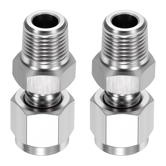 2 Pack 304 Stainless Steel Compression Tube Pipe Fitting, 5/16" OD Compression x 1/4" NPT Male Union Connector, Straight Coupling Adapter Pipe Fitting for Air, Water, Oil