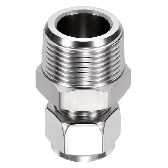 2 Pack 304 Stainless Steel Compression Tube Pipe Fitting, 5/16" OD Compression x 1/4" NPT Male Union Connector, Straight Coupling Adapter Pipe Fitting for Air, Water, Oil