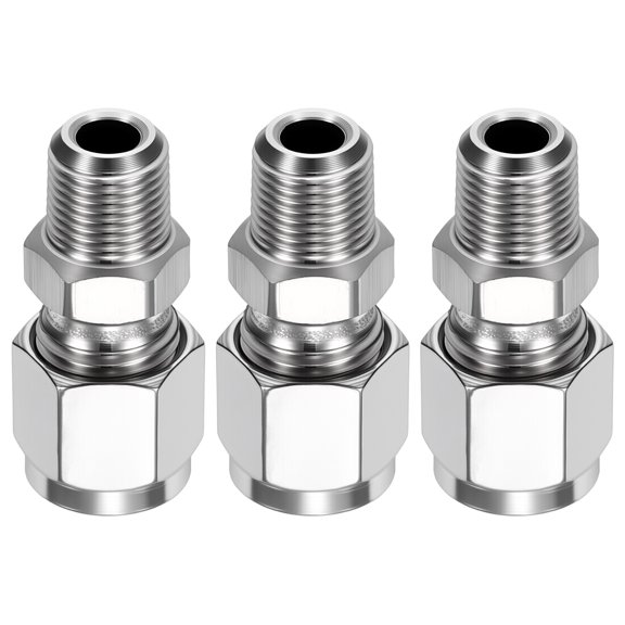2 Pack 304 Stainless Steel Compression Tube Pipe Fitting, 5/16" OD Compression x 1/4" NPT Male Union Connector, Straight Coupling Adapter Pipe Fitting for Air, Water, Oil