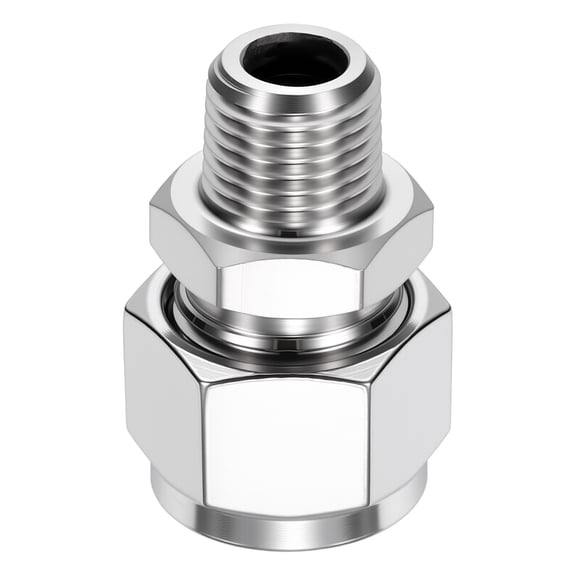 2 Pack 304 Stainless Steel Compression Tube Pipe Fitting, 5/16" OD Compression x 1/4" NPT Male Union Connector, Straight Coupling Adapter Pipe Fitting for Air, Water, Oil