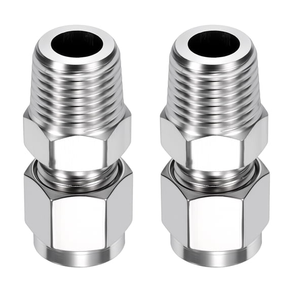 2 Pack 304 Stainless Steel Compression Tube Pipe Fitting, 5/16" OD Compression x 1/4" NPT Male Union Connector, Straight Coupling Adapter Pipe Fitting for Air, Water, Oil