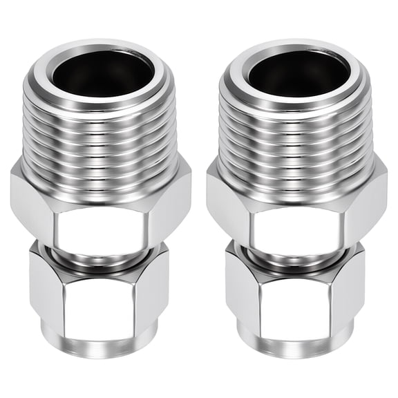 2 Pack 304 Stainless Steel Compression Tube Pipe Fitting, 5/16" OD Compression x 1/4" NPT Male Union Connector, Straight Coupling Adapter Pipe Fitting for Air, Water, Oil