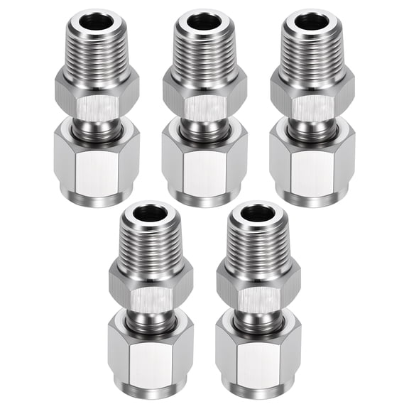 2 Pack 304 Stainless Steel Compression Tube Pipe Fitting, 5/16" OD Compression x 1/4" NPT Male Union Connector, Straight Coupling Adapter Pipe Fitting for Air, Water, Oil