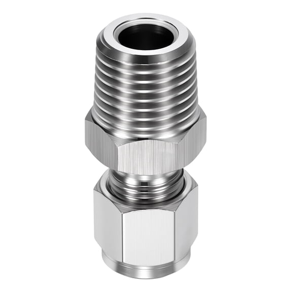 2 Pack 304 Stainless Steel Compression Tube Pipe Fitting, 5/16" OD Compression x 1/4" NPT Male Union Connector, Straight Coupling Adapter Pipe Fitting for Air, Water, Oil