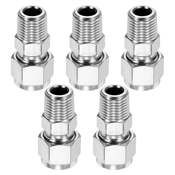 2 Pack 304 Stainless Steel Compression Tube Pipe Fitting, 5/16" OD Compression x 1/4" NPT Male Union Connector, Straight Coupling Adapter Pipe Fitting for Air, Water, Oil