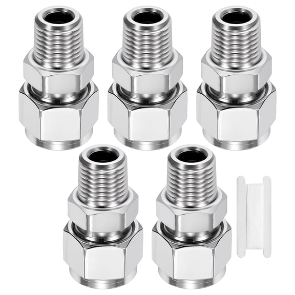2 Pack 304 Stainless Steel Compression Tube Pipe Fitting, 5/16" OD Compression x 1/4" NPT Male Union Connector, Straight Coupling Adapter Pipe Fitting for Air, Water, Oil
