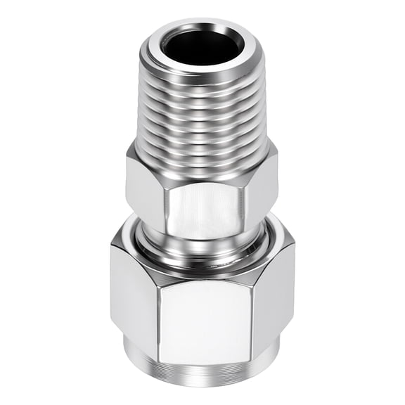 2 Pack 304 Stainless Steel Compression Tube Pipe Fitting, 5/16" OD Compression x 1/4" NPT Male Union Connector, Straight Coupling Adapter Pipe Fitting for Air, Water, Oil