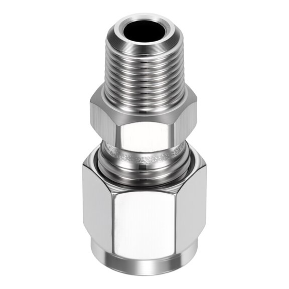 2 Pack 304 Stainless Steel Compression Tube Pipe Fitting, 5/16" OD Compression x 1/4" NPT Male Union Connector, Straight Coupling Adapter Pipe Fitting for Air, Water, Oil