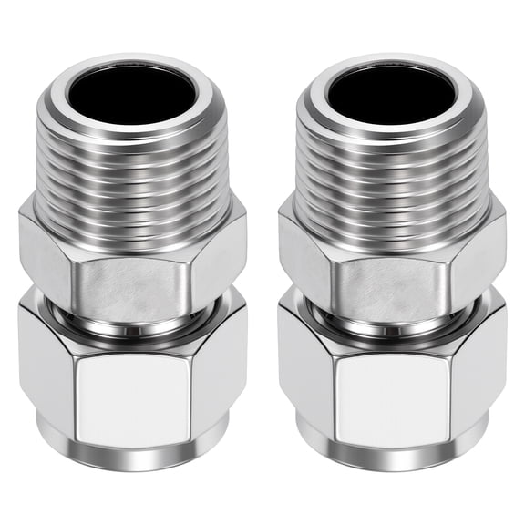 2 Pack 304 Stainless Steel Compression Tube Pipe Fitting, 5/16" OD Compression x 1/4" NPT Male Union Connector, Straight Coupling Adapter Pipe Fitting for Air, Water, Oil