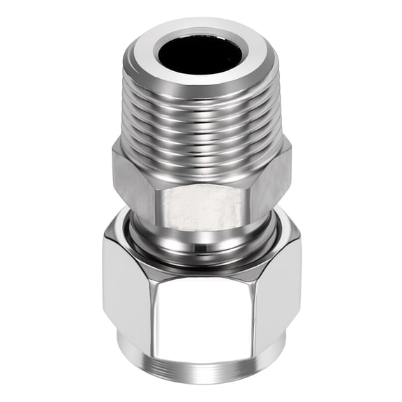 2 Pack 304 Stainless Steel Compression Tube Pipe Fitting, 5/16" OD Compression x 1/4" NPT Male Union Connector, Straight Coupling Adapter Pipe Fitting for Air, Water, Oil