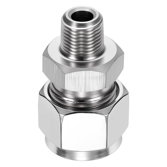2 Pack 304 Stainless Steel Compression Tube Pipe Fitting, 5/16" OD Compression x 1/4" NPT Male Union Connector, Straight Coupling Adapter Pipe Fitting for Air, Water, Oil