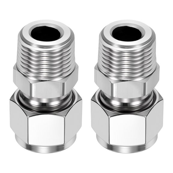 2 Pack 304 Stainless Steel Compression Tube Pipe Fitting, 5/16" OD Compression x 1/4" NPT Male Union Connector, Straight Coupling Adapter Pipe Fitting for Air, Water, Oil