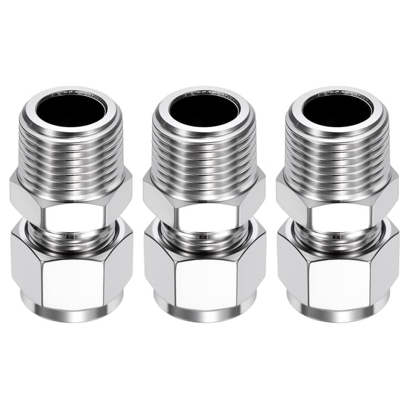 2 Pack 304 Stainless Steel Compression Tube Pipe Fitting, 5/16" OD Compression x 1/4" NPT Male Union Connector, Straight Coupling Adapter Pipe Fitting for Air, Water, Oil