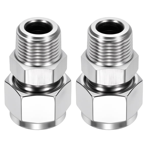 2 Pack 304 Stainless Steel Compression Tube Pipe Fitting, 5/16" OD Compression x 1/4" NPT Male Union Connector, Straight Coupling Adapter Pipe Fitting for Air, Water, Oil