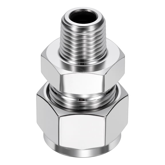 2 Pack 304 Stainless Steel Compression Tube Pipe Fitting, 5/16" OD Compression x 1/4" NPT Male Union Connector, Straight Coupling Adapter Pipe Fitting for Air, Water, Oil