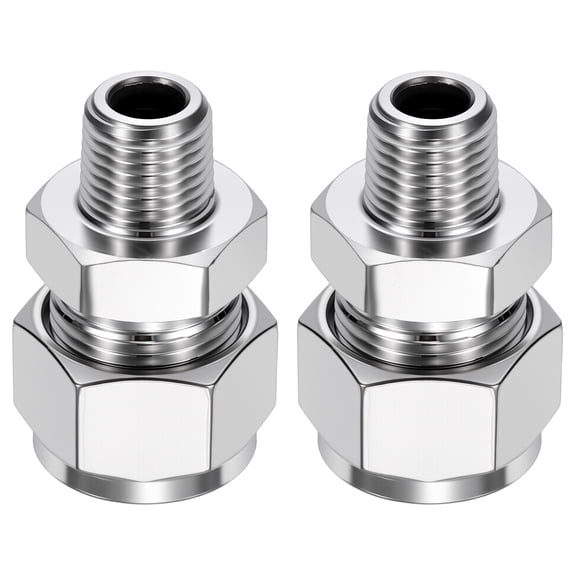 2 Pack 304 Stainless Steel Compression Tube Pipe Fitting, 5/16" OD Compression x 1/4" NPT Male Union Connector, Straight Coupling Adapter Pipe Fitting for Air, Water, Oil
