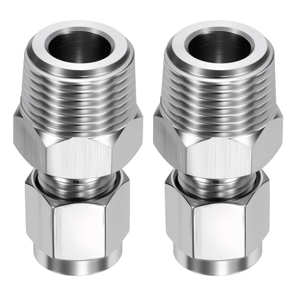 2 Pack 304 Stainless Steel Compression Tube Pipe Fitting, 5/16" OD Compression x 1/4" NPT Male Union Connector, Straight Coupling Adapter Pipe Fitting for Air, Water, Oil