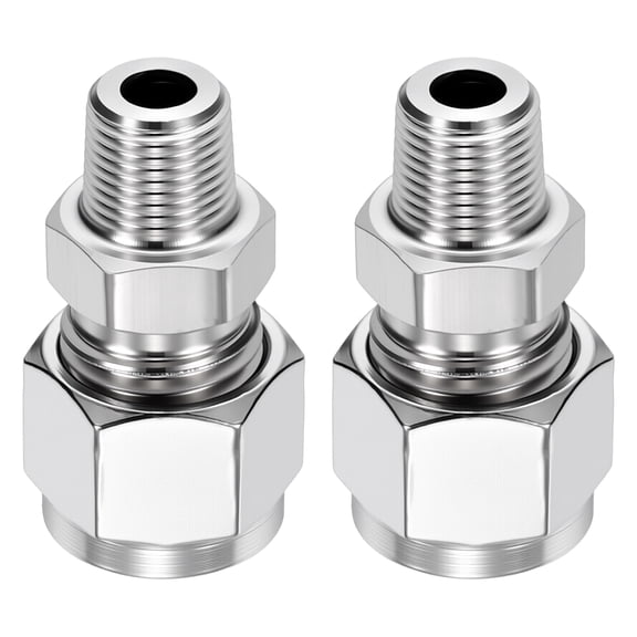 2 Pack 304 Stainless Steel Compression Tube Pipe Fitting, 5/16" OD Compression x 1/4" NPT Male Union Connector, Straight Coupling Adapter Pipe Fitting for Air, Water, Oil