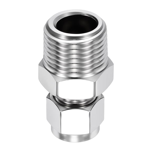 2 Pack 304 Stainless Steel Compression Tube Pipe Fitting, 5/16" OD Compression x 1/4" NPT Male Union Connector, Straight Coupling Adapter Pipe Fitting for Air, Water, Oil