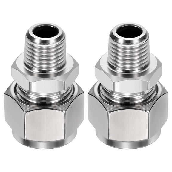 2 Pack 304 Stainless Steel Compression Tube Pipe Fitting, 5/16" OD Compression x 1/4" NPT Male Union Connector, Straight Coupling Adapter Pipe Fitting for Air, Water, Oil
