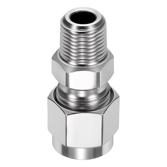 2 Pack 304 Stainless Steel Compression Tube Pipe Fitting, 5/16" OD Compression x 1/4" NPT Male Union Connector, Straight Coupling Adapter Pipe Fitting for Air, Water, Oil